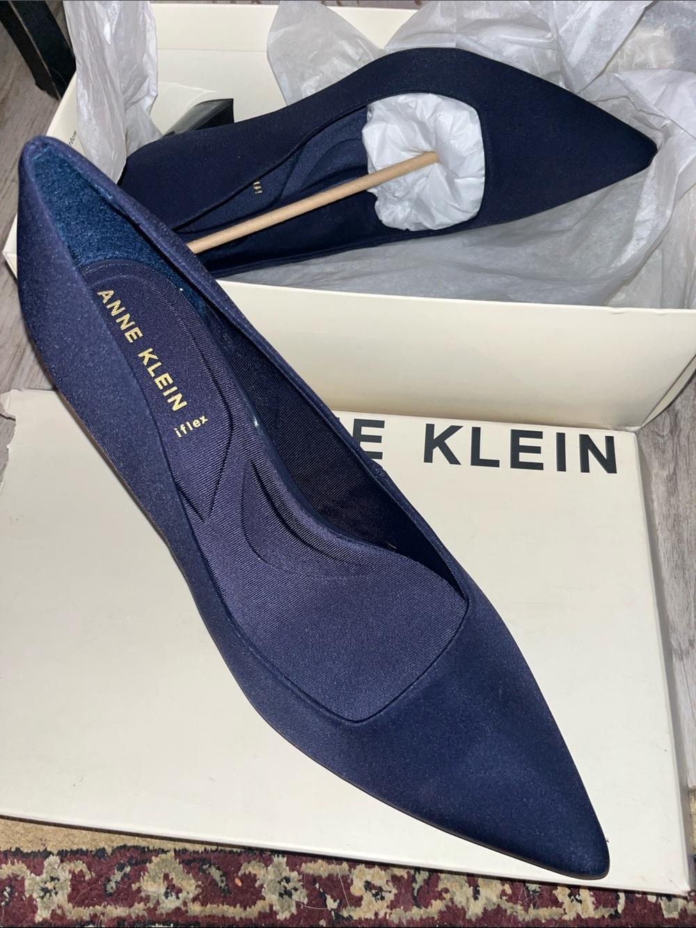 Anne Klein Navy Pointed Block Heel Pumps